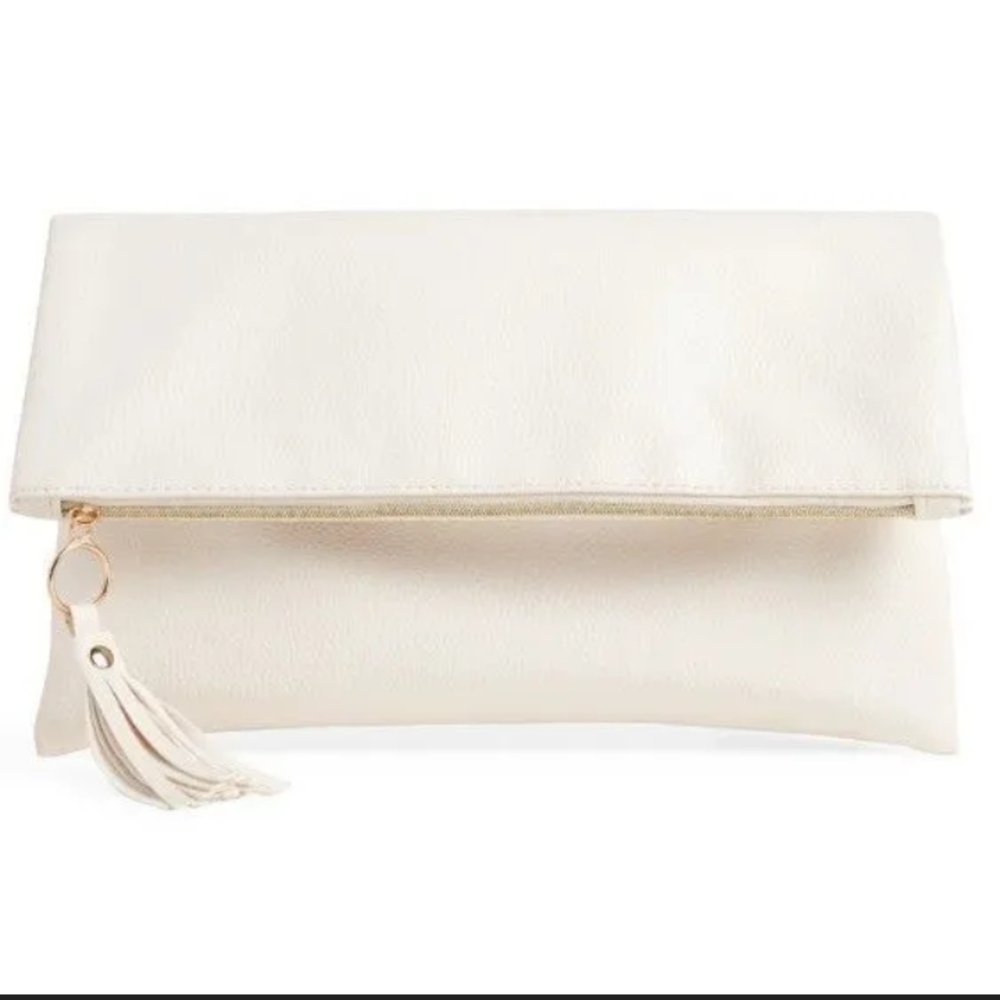 RACHEL MIRIAM | EVE elegant winter-white Cream Clutch with Tassel $148